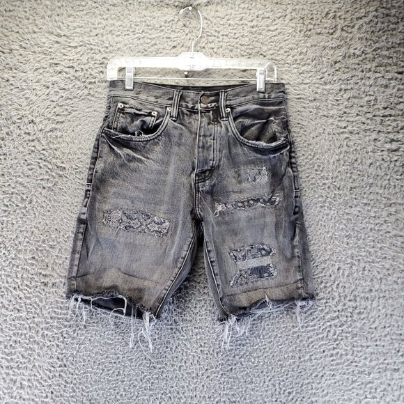Purple Brand Shorts Mens 28 Black Distressed Ripped Denim Mid Rise Raw Hem Jorts - Picture 1 of 15